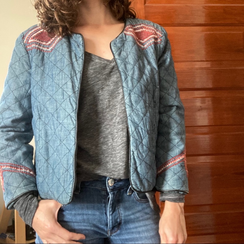 Forever21 Quilted Embroidered Chambray Jacket